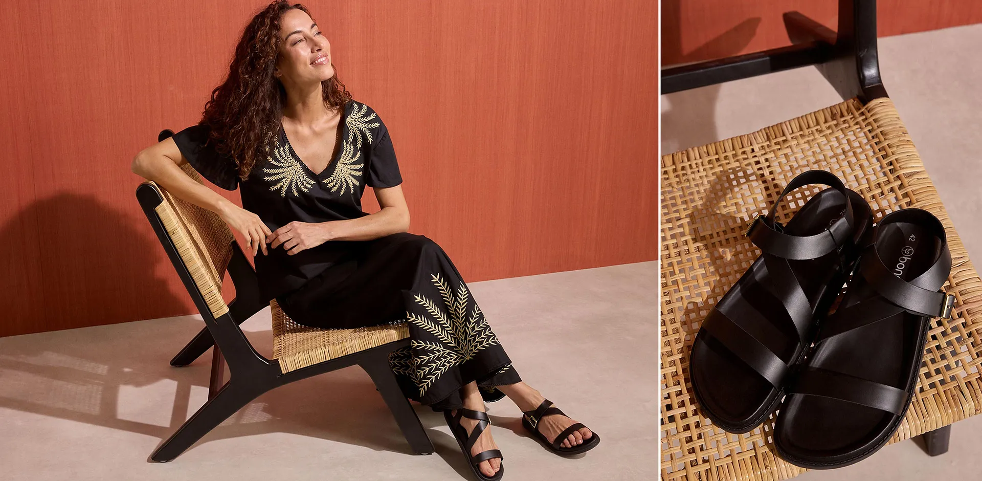 Tendance - Jupe longue à broderies - noir/sable clair