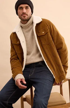 Herren - Cord-Jacke mit Teddyfutter - cognac braun