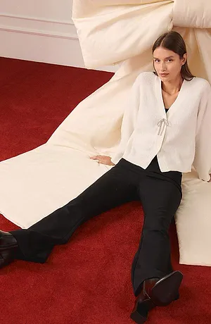 Damen - Kurze Strickjacke - wollweiß