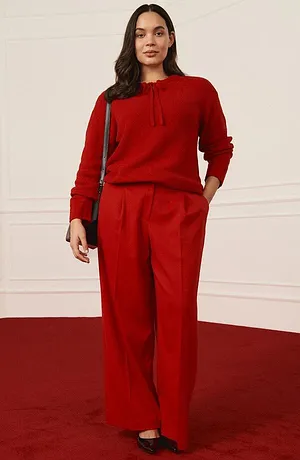 Damen - Grobstrick-Pullover mit Bindelösung - chillirot