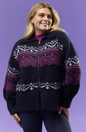 Femme - Gilet en maille oversize à motif norvégien - bleu foncé imprimé