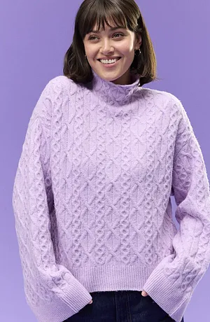 Femme - Pull en maille torsadée - mauve tendre chiné