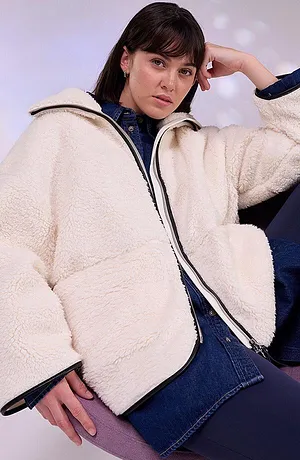 Damen - Oversize Teddy-Fleece Jacke - perlweiß