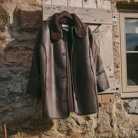 Femme - Veste effet peau retournée - marron foncé