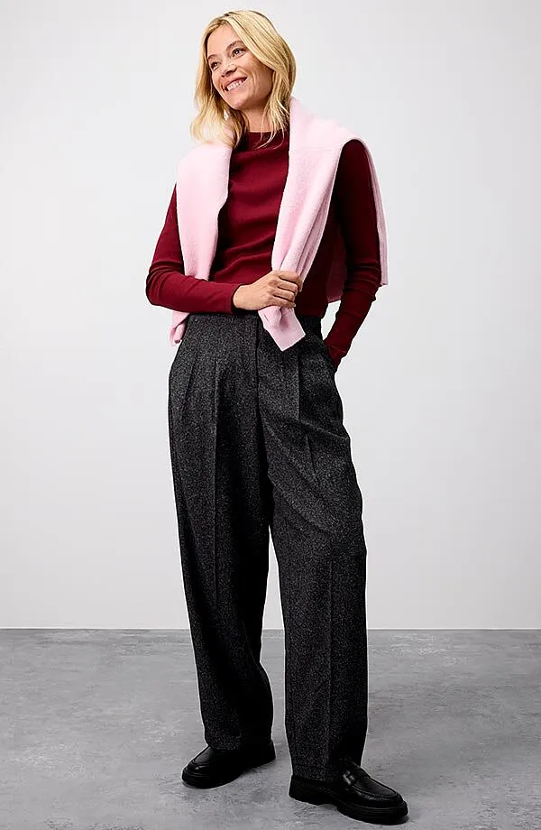 Femme - Pantalon large à pinces - gris chiné