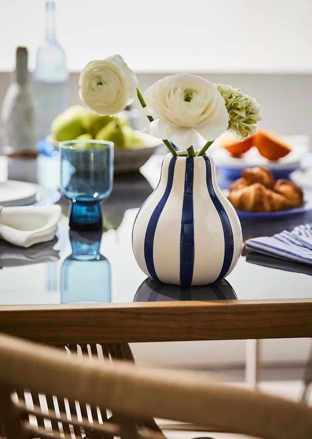 Wohnen & Garten - Vase mit Streifen - weiß/blau
