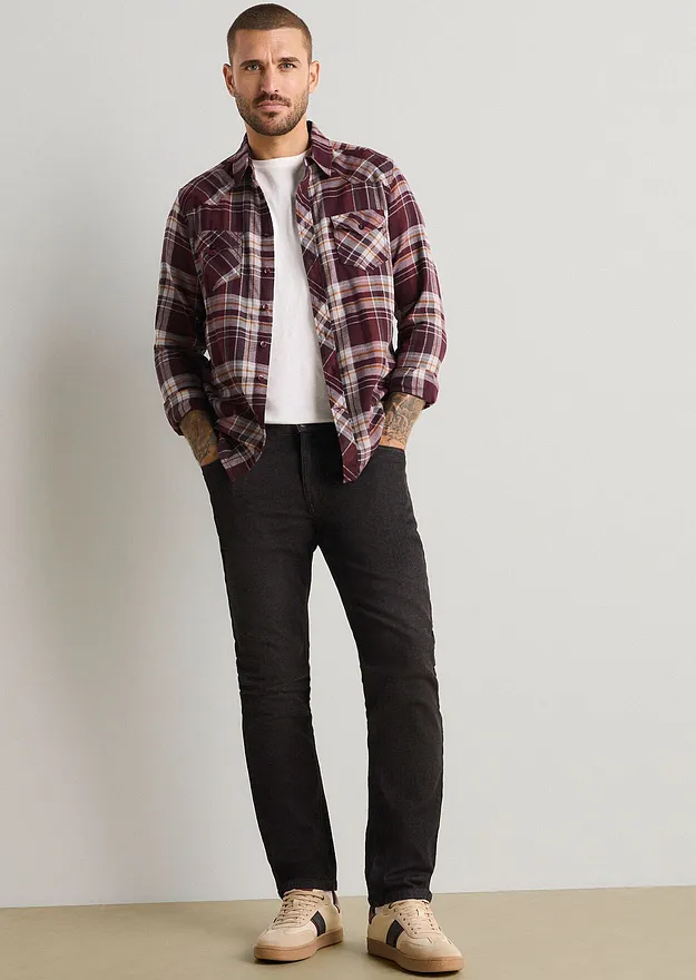 Homme - Chemisier en flanelle 100% coton - bordeaux carreaux