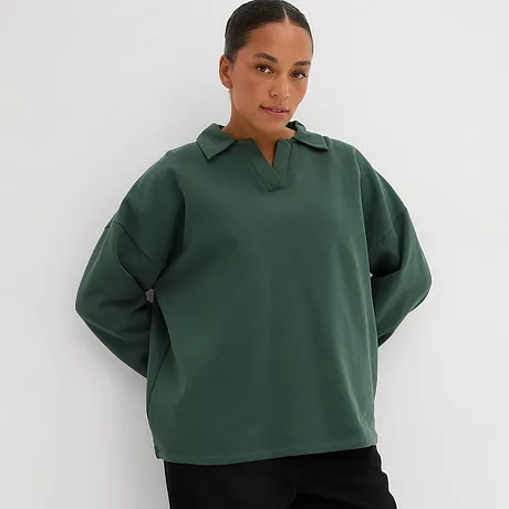 Sweat-shirt vert foncé avec col.