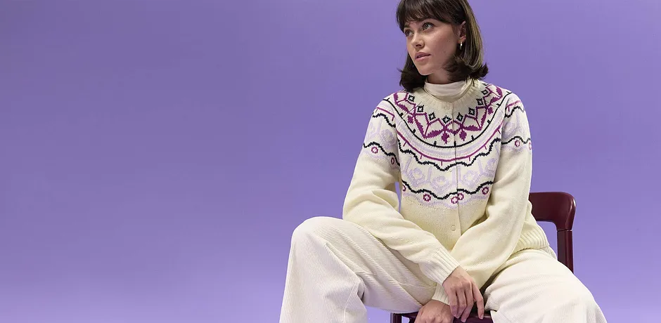 Femme - Gilet en maille oversize à motif norvégien - blanc nacré norvégien