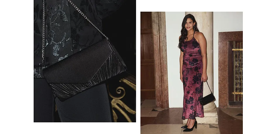 Im Trend - Maxikleid aus glänzendem Samt - weinrot floral