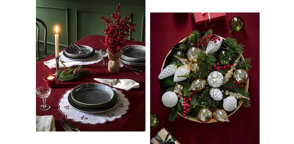 Wohnen - Tischset aus Bio Baumwolle (2er Pack) - weiß/rot