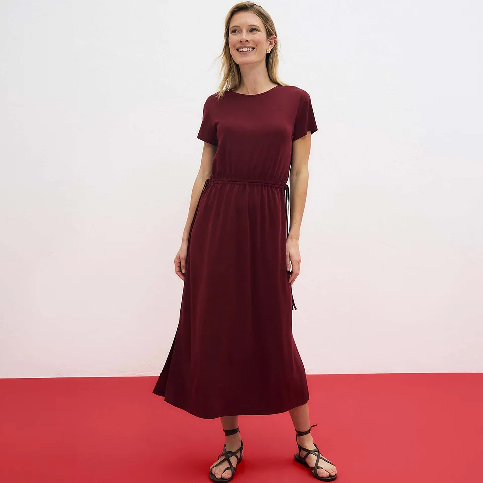 Damen - Shirtkleid aus weichem Piqué - rubinrot