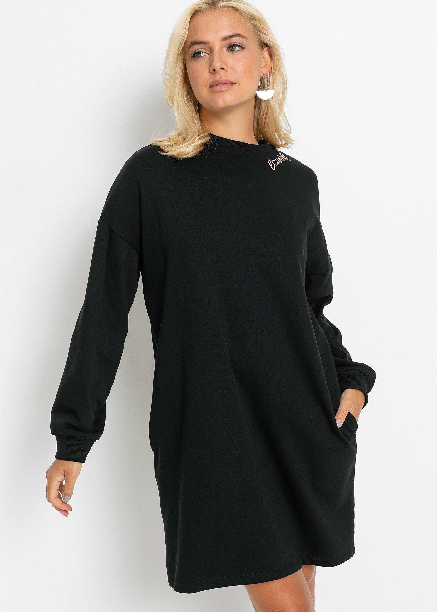 Modernes Kurzes Sweatkleid Mit Eingriffstaschen Schwarz