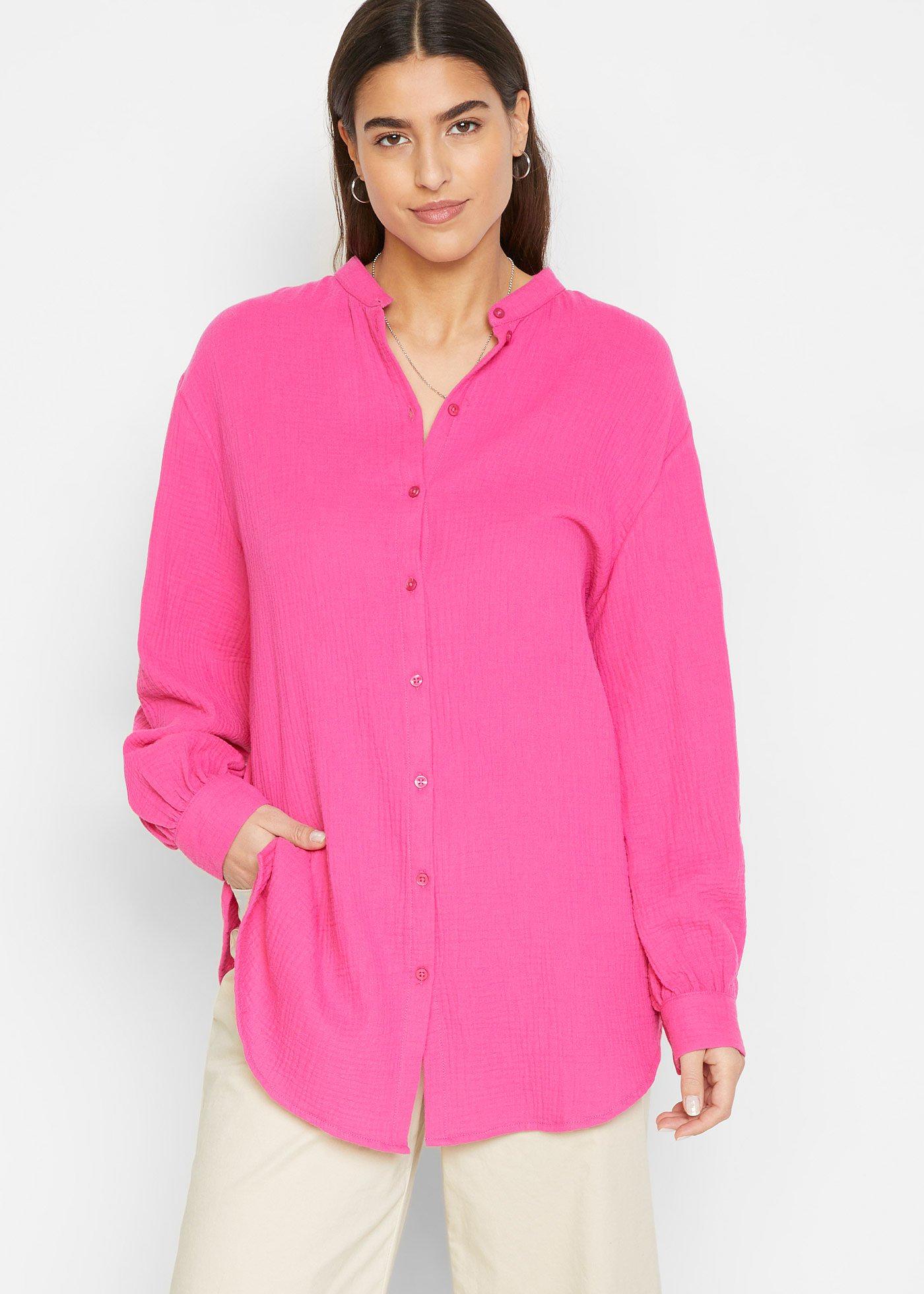 L Ssige Oversized Musselin Bluse Mit Seitenschlitzen Pinklady