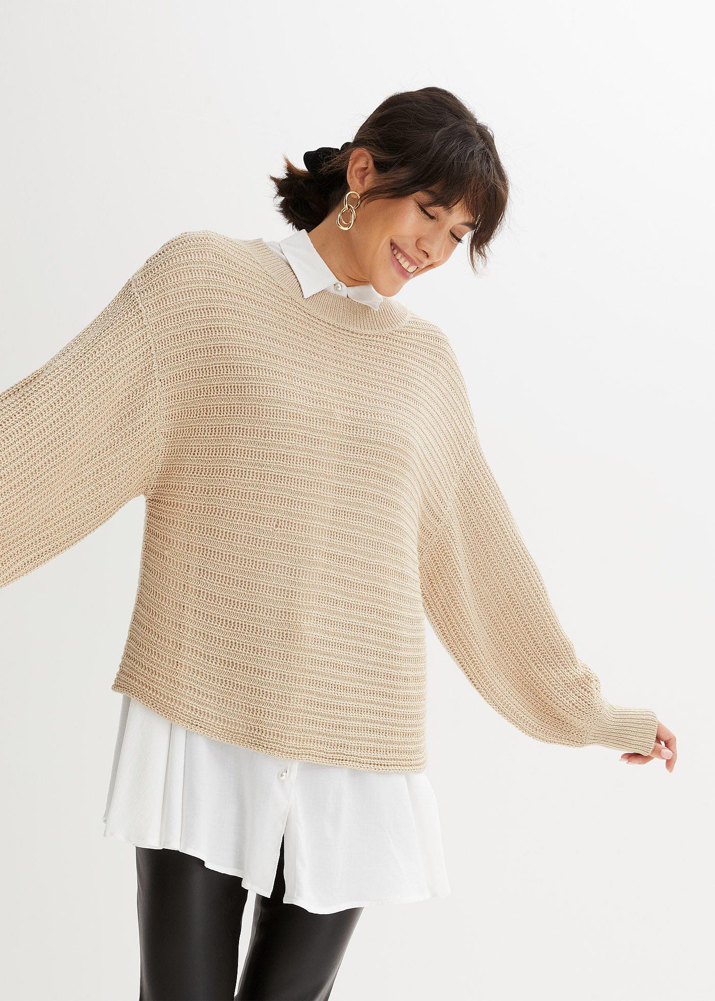 Modischer Oversize Pullover Mit Feinem Lochstrickmuster Kitt