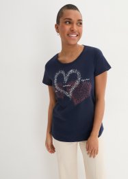 Shirt mit Herzdruck aus Bio-Baumwolle, kurzarm, bpc bonprix collection