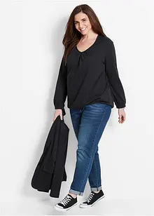 Langarmshirt mit Gummizug aus reiner Baumwolle, bonprix Langarmshirt mit Gummizug aus reiner Baumwolle, bonprix