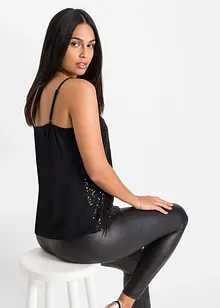 Top à bretelles fines et sequins, matière douce, bonprix Top à bretelles fines et sequins, matière douce, bonprix