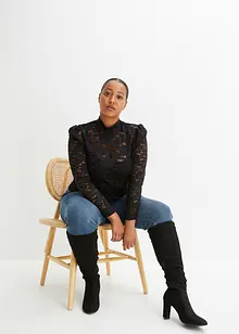 Figurbetontes Langarmshirt mit Spitze, bonprix Figurbetontes Langarmshirt mit Spitze, bonprix