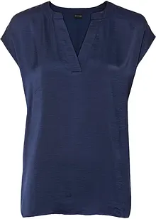 Lockere Satin-Kurzarmbluse mit überschnittenen Schultern, bonprix Lockere Satin-Kurzarmbluse mit überschnittenen Schultern, bonprix