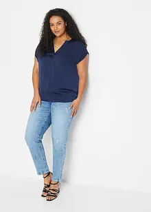 Lockere Satin-Kurzarmbluse mit überschnittenen Schultern, bonprix Lockere Satin-Kurzarmbluse mit überschnittenen Schultern, bonprix