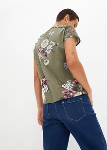 T-shirt imprimé avec dentelle, bonprix T-shirt imprimé avec dentelle, bonprix