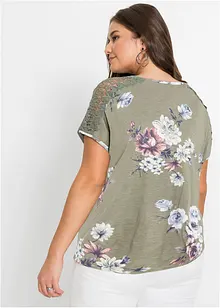 Bedrucktes Shirt mit Spitze, bonprix Bedrucktes Shirt mit Spitze, bonprix
