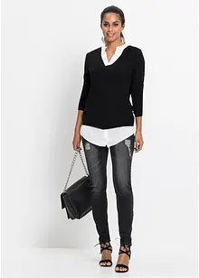 Pull en fine maille avec empiècement chemisier, bonprix Pull en fine maille avec empiècement chemisier, bonprix