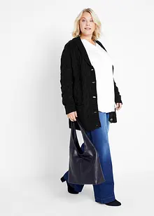 Longstrickjacke mit Schalkragen und Zopfmuster, bonprix Longstrickjacke mit Schalkragen und Zopfmuster, bonprix