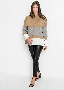 Gestreifter Oversize-Pullover mit Knöpfen, bonprix Gestreifter Oversize-Pullover mit Knöpfen, bonprix