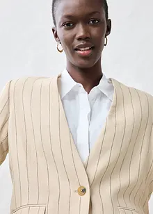 Kragenlose Blazerjacke aus reinem Leinen, bonprix Kragenlose Blazerjacke aus reinem Leinen, bonprix