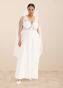 Robe de mariée en satin brillant avec application de fleurs, bonprix Robe de mariée en satin brillant avec application de fleurs, bonprix