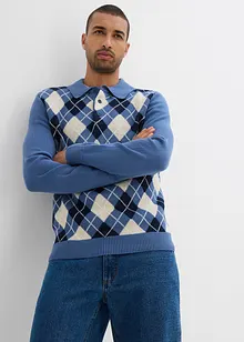 Polo-Pullover mit Argyle-Muster aus reiner Baumwolle, bonprix Polo-Pullover mit Argyle-Muster aus reiner Baumwolle, bonprix