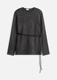 Strickshirt mit Wollanteil und Lederimitat- Bindeband, bonprix Strickshirt mit Wollanteil und Lederimitat- Bindeband, bonprix