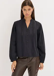 Bluse aus Baumwolle mit Spitzen-Details, bonprix Bluse aus Baumwolle mit Spitzen-Details, bonprix