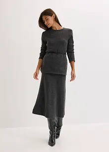 Strickshirt mit Wollanteil und Lederimitat- Bindeband, bonprix Strickshirt mit Wollanteil und Lederimitat- Bindeband, bonprix