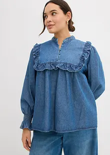 Jeansbluse mit Rüschen, bonprix Jeansbluse mit Rüschen, bonprix