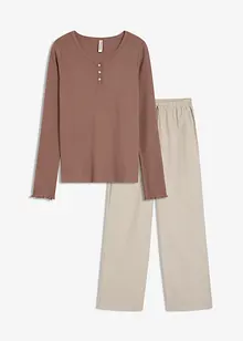Pyjama avec un T-shirt côtelé et un pantalon tissé, bonprix Pyjama avec un T-shirt côtelé et un pantalon tissé, bonprix