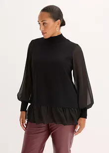Pull en fine maille avec empiècement blouse, bonprix Pull en fine maille avec empiècement blouse, bonprix