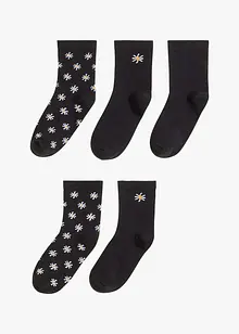 Lot de 5 paires de chaussettes mi-hautes avec bordure sans imprimé, bonprix Lot de 5 paires de chaussettes mi-hautes avec bordure sans imprimé, bonprix