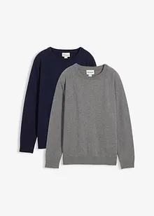 Feinstrickpullover aus reiner Baumwolle (2er Pack), bonprix Feinstrickpullover aus reiner Baumwolle (2er Pack), bonprix