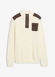 Pull camionneur en grosse maille avec empiècement en tissu, bonprix Pull camionneur en grosse maille avec empiècement en tissu, bonprix