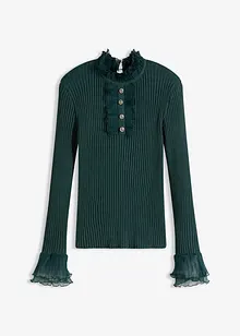 T-shirt manches longues en fine maille avec volants en mousseline, bonprix T-shirt manches longues en fine maille avec volants en mousseline, bonprix