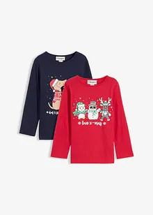 Lot de 2 T-shirts fille manches longues avec motif de Noël, bonprix Lot de 2 T-shirts fille manches longues avec motif de Noël, bonprix