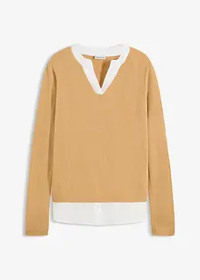 Pull en fine maille avec empiècement chemisier, bonprix Pull en fine maille avec empiècement chemisier, bonprix