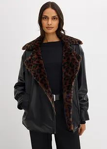 Lederimitat-Jacke mit Leoparden Kunstfell, bonprix Lederimitat-Jacke mit Leoparden Kunstfell, bonprix