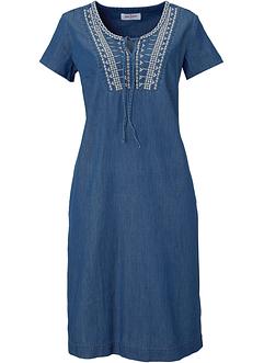 Robe en jean avec broderie, manches courtes, John Baner JEANSWEAR Robe en jean avec broderie, manches courtes, John Baner JEANSWEAR