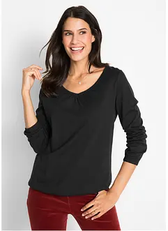 Langarmshirt mit Gummizug aus reiner Baumwolle, bonprix Langarmshirt mit Gummizug aus reiner Baumwolle, bonprix
