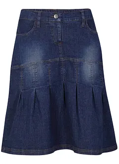 Jupe en jean avec plis religieuse et taille confortable, trapèze, bonprix Jupe en jean avec plis religieuse et taille confortable, trapèze, bonprix