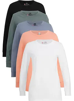 Longshirt mit Rundhalsausschnitt, Langarm (5er Pack), bonprix Longshirt mit Rundhalsausschnitt, Langarm (5er Pack), bonprix